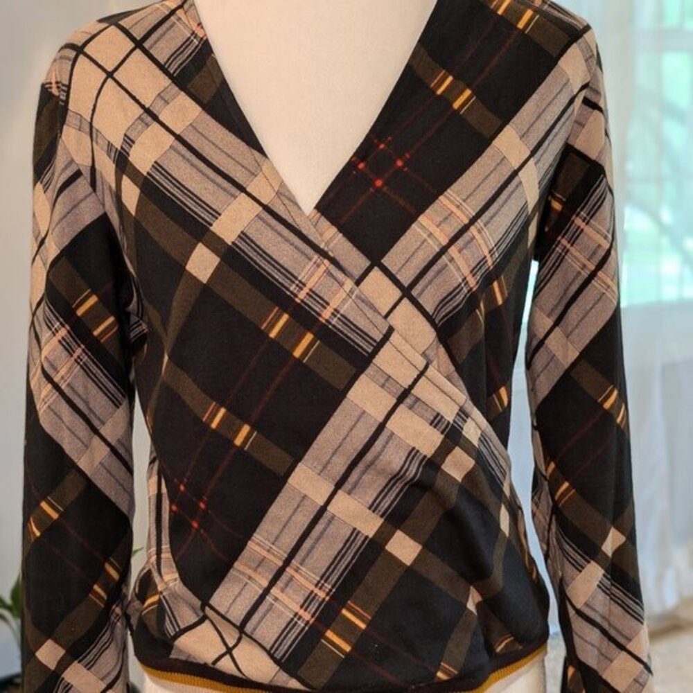 Conditions Apply (Anthropologie) Suzette Top,‎ Sz Small, Plaid Surplice